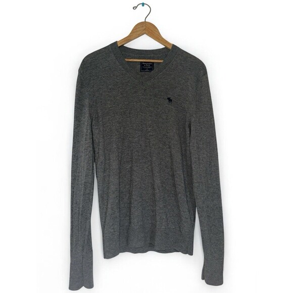 Abercrombie & Fitch Men’s Small Gray Wool Cotton Blend V Neck Sweater - Picture 7 of 16